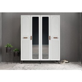 Resim Zenon Membran 4 Kapaklı Portmanto Montaj Dahil Füme Beyaz 160 Cm 