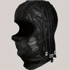 Resim Punk Hippie Y2K Dreadlocks Yırtık Bere, Örme Cool Rock Nefes Alabilir Maske, Bar Kulüp Rave Fotoğraf Aksesuarı ve Cadılar Bayramı Kostümü İçin 