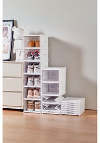 Resim 6 Katlı, Katlanabilir Ayakkabılık, Taşınabilir Çok Amaçlı, Geniş, Katlanabilir Dolap Ve Raf, Beyaz Beyaz 