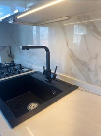 Resim Paslanmaz Pirinç Arıtmalı Kare Siyah Eviye Bataryası Siyah 