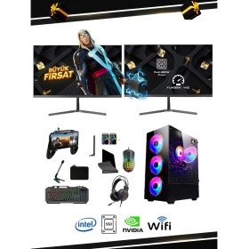 Resim Ramtech DG-İ5-900 Ekstra İ5-9400F 16RAM 480SSD GT730-4GB 24INÇLED Dual Monitör Gamıng Pc 