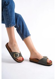 Resim Grazia Kadın Kalın Tek Toka Haki Terlik Haki 