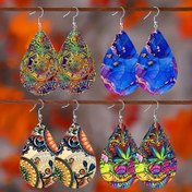 Resim Bohem Tarzı Ahşap Döngü Dangle Küpeler - Canlı Karışık Renkler, İnci Çiçek Desenleri, Parlatı Beyaz K, Demir Çiviler, Kadın Moda Aksesuarları İçin Mükemmel, Bohem Takıları 