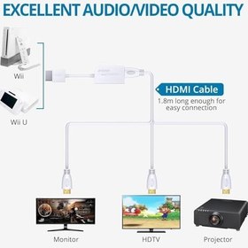 Resim AUTOUTLET Wii - HDMI Adaptörü, Wii HDMI Adaptörü Wii Hdmi 1080P/720P Full HD Dönüştürücü, 3.5mm Video Ses Çıkış Jakı ve Nintendo Wii, Wii U, TV Monitörü Beamer TV için 1.8M HDMI Kablosu 