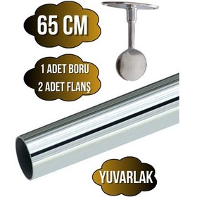 Resim Metal Yuvarlak Krom Mobilya Askı Borusu 65cm 2 Adet Ayaklı Kapalı Flanş-1 Adet Boru Çap:25mm Gri 