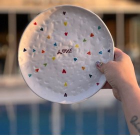 Resim 4 Adet Dokulu Love Renkli Kalpli 21cm Pasta Tabağı Çok Renk 