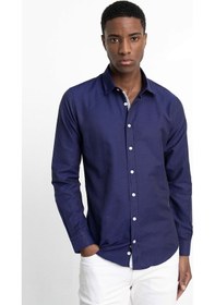 Resim Tudors Slim Fit Uzun Kol Oxford Doku Armürlü Biyeli Erkek Gömlek-26938-Lacivert 