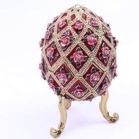 Resim Swarowski Taşlı Dekoratif Yumurta Mücevher/Takı Kutusu - Kırmızı 