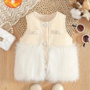 Resim Kız bebek kıyafeti, kız bebek malzemeleri, kız bebek giyimi, kız bebek sonbahar ve kışlık tek renk çok amaçlı, okul için uygun sevimli peluş kolsuz yuvarlak yaka inci düğmeli yelek, okula başlama sezonu hediyesi 