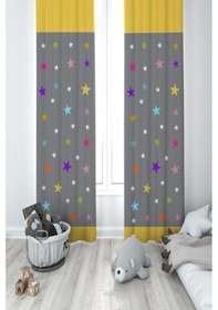 Resim Mekta Home Bebek Ve Çocuk Odası Yıldızlı Seksek Desenli 2 Kanat Fon Perde 