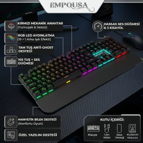 Resim Inca IKG-458 Rgb Mekanik Gaming Klavye | Red Switch Bilek Destekli Anti-Ghosting Multimedya Tuşlu Oyuncu Klavyesi 