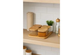 Resim Bambu Kapaklı Cam 4'lü Kahvaltılık Seti, Şık Sunum ve Saklama Kolaylığı Sağlar 