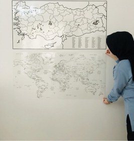 Resim Türkiye Ve Dünya Haritası Yazı Tahtası Akıllı Kağıt Tahta Statik-Şeffaf 