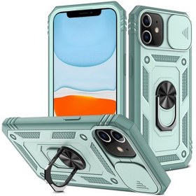 Resim Ring Kickstand Hard PC Geri + Yumuşak TPU IPARE -Dayanıklı Tamponlar Koruyucu Kılıf İPhone 12 için Slayt Kamera Kapağı Yeşil 