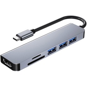 Resim Type C to HDMI+1*usb3.0 - 2* usb2.0 Hub + Kart okuyucu 6 in1 