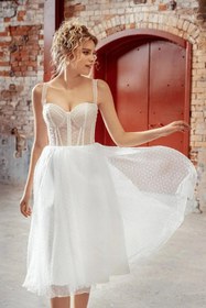 Resim Weddress Puantiyeli Tül Midi Nikah Elbisesi - Fildişi Beyaz / 44 