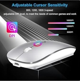 Resim m.tk moveteck Bluetooth Mouse, Tablet Telefon Laptop Windows Uyumlu, Kablosuz Şarjlı, Gri 