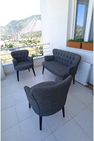 Resim Azra Aksesuar Balkon Koltuğu-berjer-koltuk Takımı -çay Seti Koltuk-gri-keten -ofis Koltuğu -ahşap 
