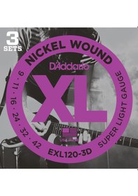 Resim D'addario Exl120-3d Xl Nickel Serisi Elektro Gitar Tel Seti Super Light - 09-42 - 3'lü Paket 