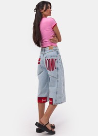Resim Kadın Ice 3s6-3 Mega Baggy Fit Paça ve Cep Detaylı Özel Tasarım Denim Şort - Ice Rengi / 40 