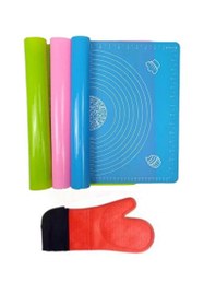 Resim Kitchen Design Lab 45x65 CM Silikon Hamur Açma Matı Ve Kırmızı Silikon Yanmaz Mutfak Fırın Eldiveni 2 Li Set 