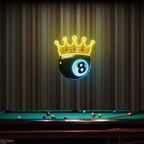 Resim Kralı Tacı Bilardo Topu Baskılı - Neon Tabela - 65cm | 26in / MultiColor 