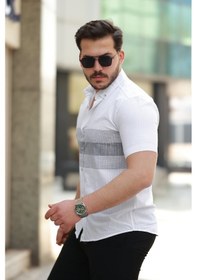 Resim Erkek Desenli Kısa Kollu Gömlek Beyaz 