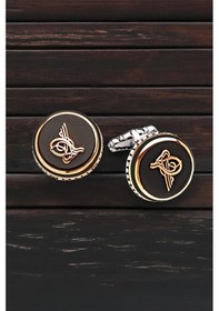 Resim Gümüş Onix Taşlı Osmanlı Tuğralı Yuvarlak Kol Düğmesi 