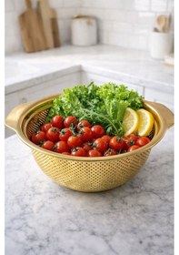 Resim Qerhome Paslanmaz Çelik Gold Makarna Sebze Meyve Süzgeci 27 Cm Vd Gold 