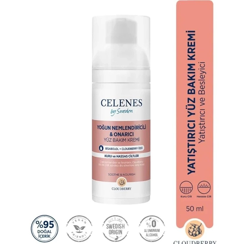 TeknoKapsül Celenes Cloudberry Yatıştırıcı Yüz Bakım Kremi Kuru ve Hassas Ciltler (50 Ml) Fiyatı ve Özelliklerı - Badem