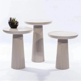 Resim Simillo Home & Living Wood Wooden 3’Lü Set Fitilli Mantar Yan Sehpa Modern Beyaz Renk Fiskos 