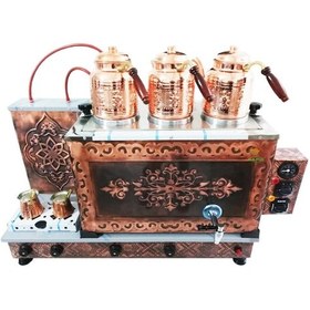 Resim Bakır Çay Ocağı 3 Gözlü Bakır Çay Kazanı Sadece Elektrikli 
