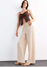 Resim Defacto Relax Fit Normal Bel Düz Paça Bürümcük Pantolon G1101ax25smbg286 Bej 