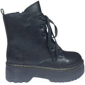 Resim Ortopedikal Womenly Style 2001 Kadın Siyah Bot Suni Deri Bağcıklı Siyah 