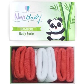 Resim Novibaby 3'lü Bambu Yenidoğan Bebek Çorabı I White Orange I 0-6 Ay 