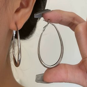 Resim 1 Çift Gümüş Klasik Basit Cool Tarzı Oval Küpe 