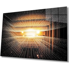 Resim Miyrem Glasses Collection -a1^ Geometrik Işıklı Bina Cam Tablo, Cam Tablo 
