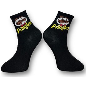 Resim Me-vo Tekli Siyah Renkli Unisex Esnek Nem Alabilen Pamuklu Pringles Desenli Soket Çorap Siyah 
