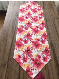 Resim Fuşya Sarı Büyük Çiçek Desenli Runner Çok Renkli 