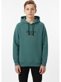 Resim Kapşonlu Baskılı Erkek Çocuk Sweatshirt-90870 Yeşil 