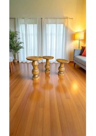 Resim Simillo Masif Ahşap Yan Sehpa Takımı 3 Lü Koyu Ceviz Renkli Mantar Sehpa Kahverengi 