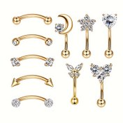 Resim SENLANSP 10 Parça Paslanmaz Çelik Kaş Halkası Seti, 18K Altın Kaplama Zirkonya İnci, Sevimli Stil Barbell Vücut Piercing Takıları Kadınlar İçin, Günlük Kullanım ve Tüm Mevsimler İçin Uygun 