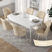 Resim Canisa Concept Kor Serisi, Beyaz 70X114 Açılabilir Mutfak Masa Takımı, 6 Sandalye 