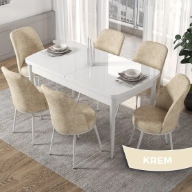 Resim Canisa Concept Kor Serisi, Beyaz 70X114 Açılabilir Mutfak Masa Takımı, 6 Sandalye 