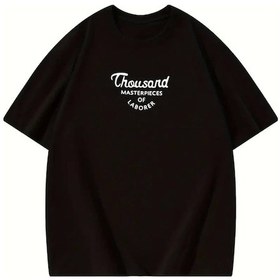 Resim Ge Ticaret Thousand Baskılı Oversize Bisiklet Yaka T-shirt - Siyah SIYAH 