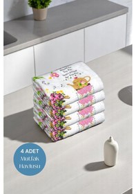 Resim 4lü Paket Baskılı Beyaz Mutfak Havlusu Modeli Bisikletli Kız 