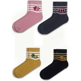 Resim 4'lü Meyve Figürlü Soket Kadın Çorap S001 Beyaz - Füme - Siyah 