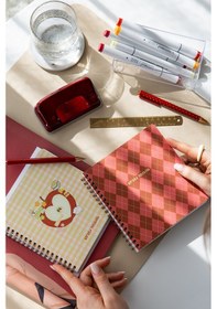 Resim 15x16 Spiralli Karton Kapak 2'li Düz Çizgisiz Not Defter Seti - Elma Çok Renkli 