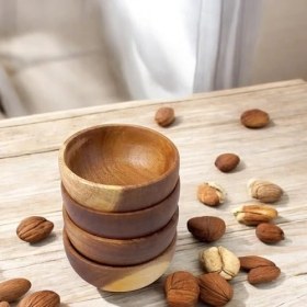 Resim Assess Store 4'lü Yuvarlak Akasya Çerezlik, Sunum Kasesi, Zeytinlik, Kahvaltı Sunumluk 8 cm - 4 cm 