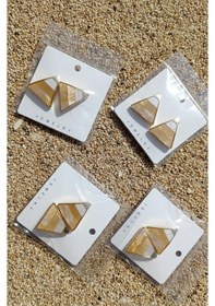 Resim Şehrazat Handmade Çelik Üçgen Pramit Sedefli Gold Küpe Bej 